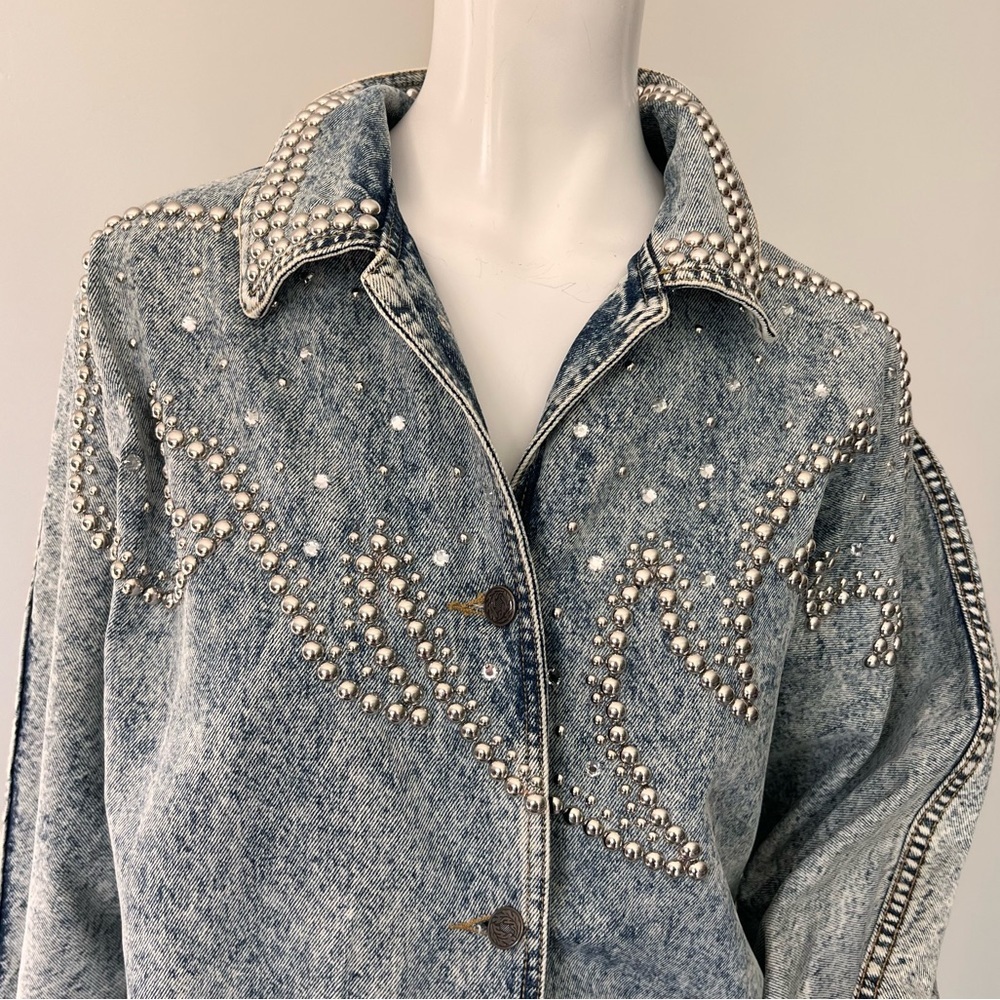 Vintage 80s Acid Washed Denim Studded Jacket Desire By Arlene - Picture 6 of 13